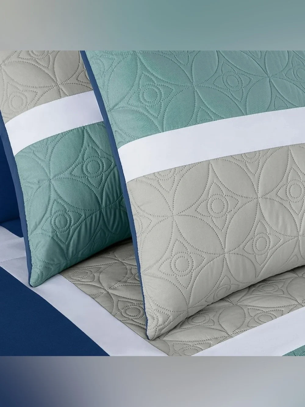 Blue and Teal Quilted Comforter Set - Modern Patchwork Bedding